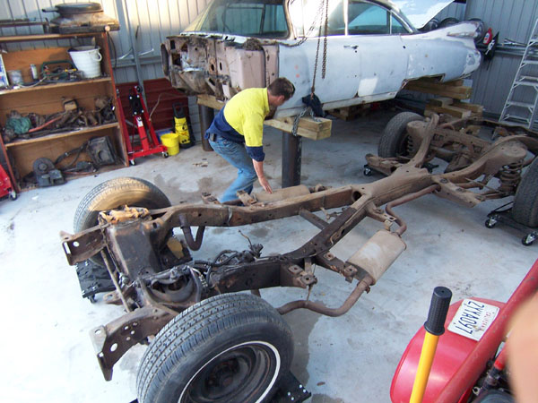 1959 Cadillac is off its frame and was moved using dollys.