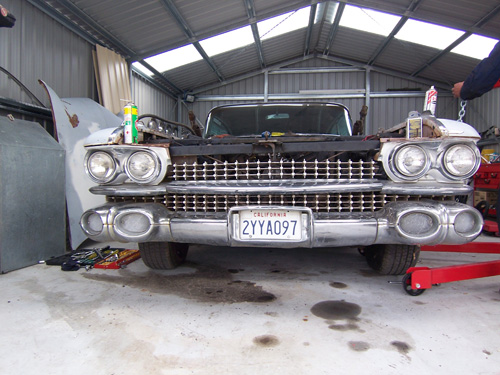 Bumper removed on Pauls 1959 Cadillac Its time to get serious with it