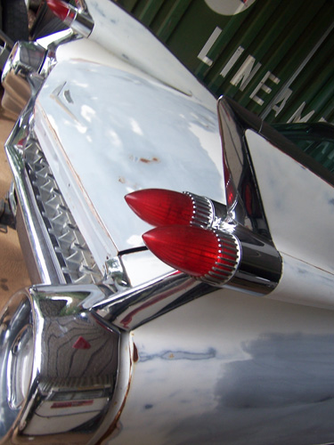 Tailfins on a 1959 Cadillac before being restored