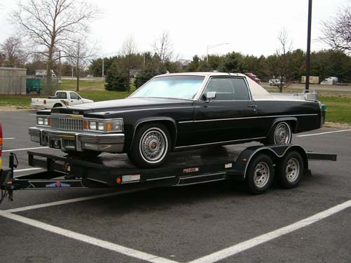 1978 Cadillac flower car on a trailer