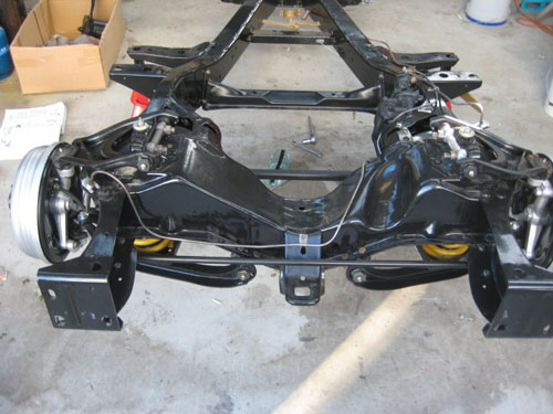 1959 Cadillac chasis with new steering box and stabilizer bar installed.