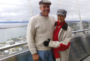 Joanne and Brando up in the space neeedle in Washington.