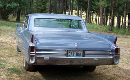 Picture of a 1963 Cadillac from the rear.