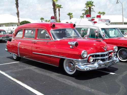 Red Cadillac ambulance
