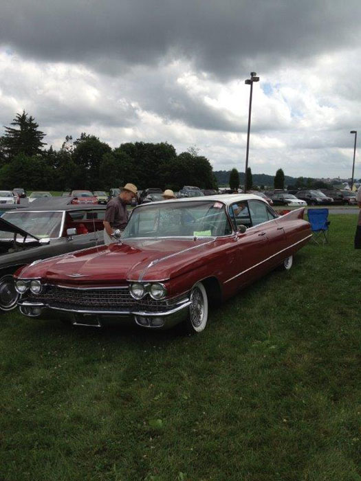 Red and white cadillac from 1950s